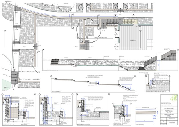 Blewburton Hall: wall sections and elevations