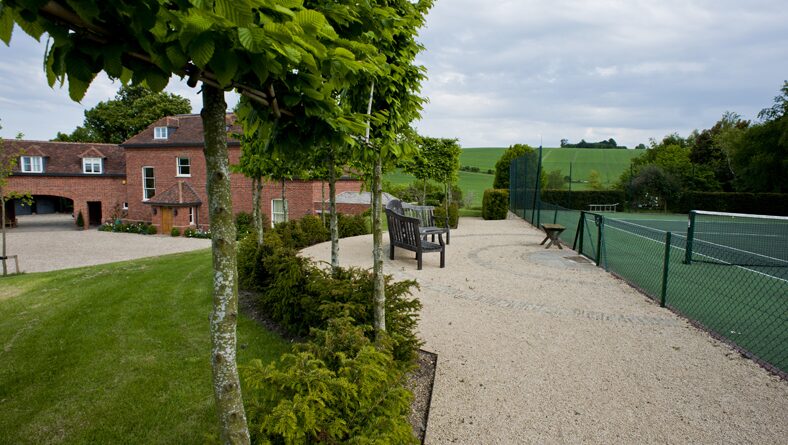 Gravel drive and parking area at a new built farmhouse